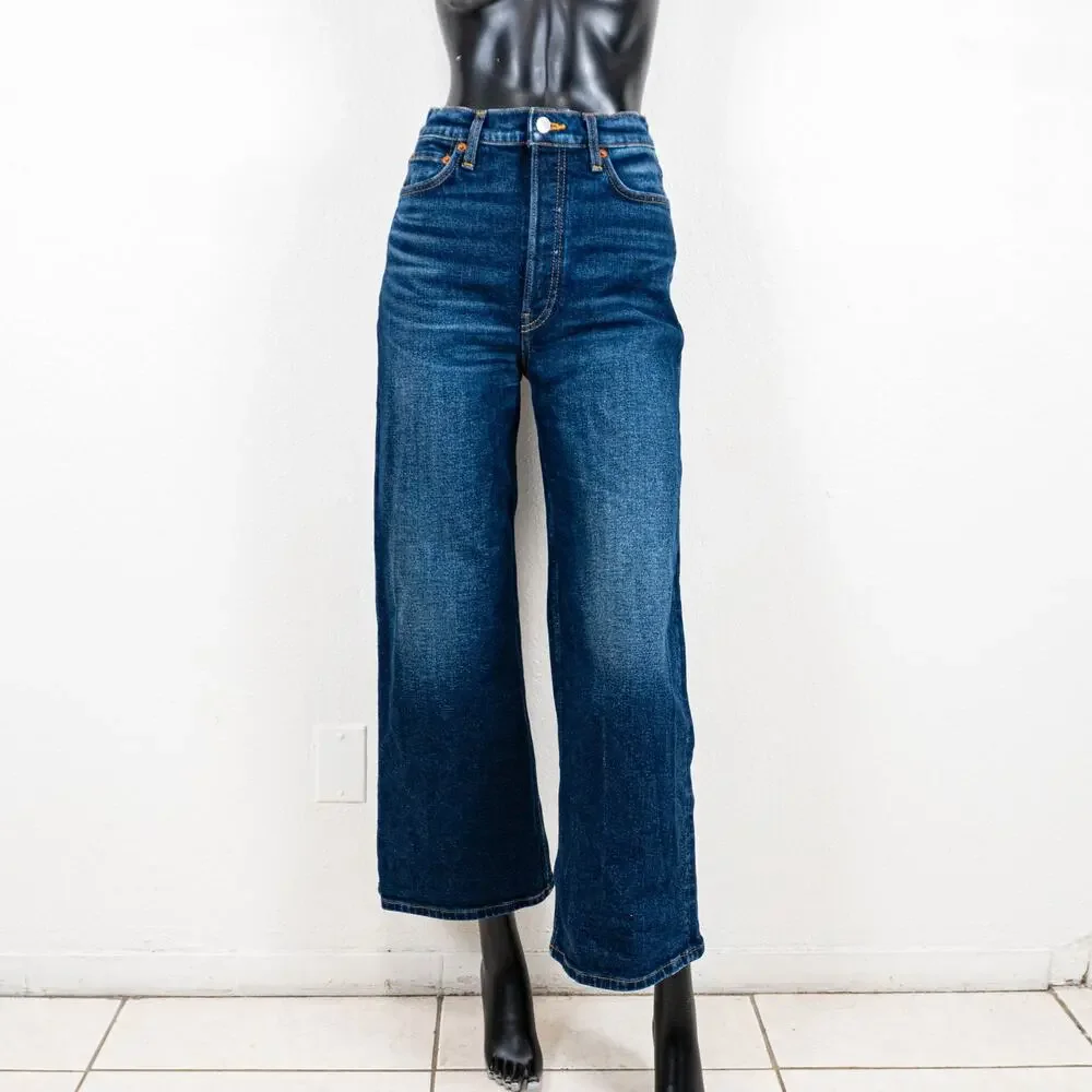 RE/DONE 70s Ultra High Rise Wide Leg Denim Jeans blue wash size 26